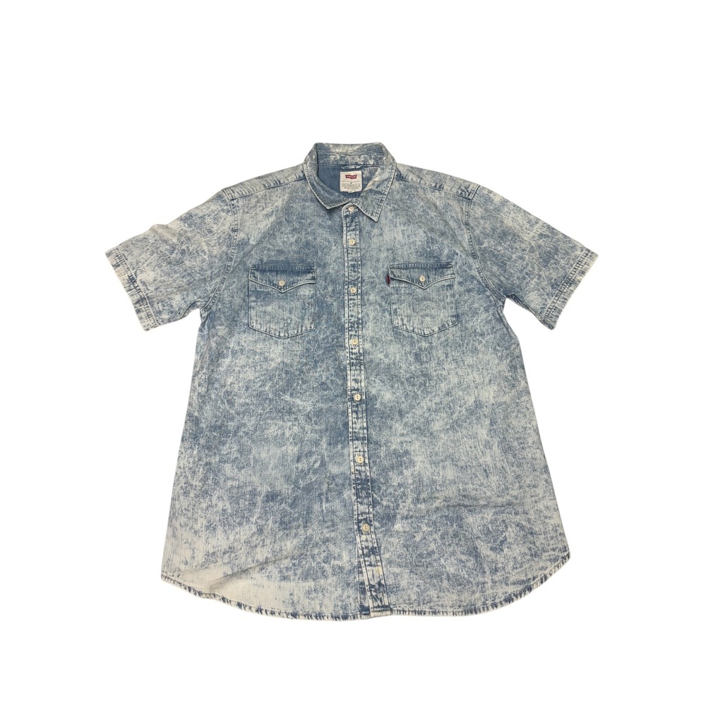 Vtg Y2k Levi's XL Acid Wash Denim Shirt Short Sleeve Button Up Menswear